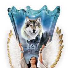 Load image into Gallery viewer, The Bradford Exchange Moonlit Dreams Torchiere Lamp Native American-inspired Maiden Sculpture with Wolf Art by Al Agnew 14-inches - RCE Global Solutions