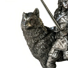 Load image into Gallery viewer, The Bradford Exchange Official HBO Licensed Jon Snow Game Of Thrones Sculpture Cold-Cast Metal & Resin Collectible Meticulously Detailed Lord Commander with Longclaw Sword and Ghost Direwolf with Iron Finish 9" H x 7.25" W x 5.5" D-inches - RCE Global Solutions