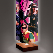 Load image into Gallery viewer, The Bradford Exchange Batman Floor Lamp Features Colorful Graphics of Robin Batgirl Catwoman Joker Penguin Riddler Mr Freeze and Egghead on 4 Sided Fabric Shade with Hands Free Floor Switch 5'-Feet - RCE Global Solutions