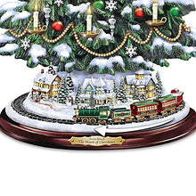 Load image into Gallery viewer, The Bradford Exchange Thomas Kinkade The Heart of Christmas Tree Handcrafted Holiday Decor with Illuminated LED Candles Sculpted Village Buildings Star Topper and Plays Music with Rotating Train 13"-Inches - RCE Global Solutions