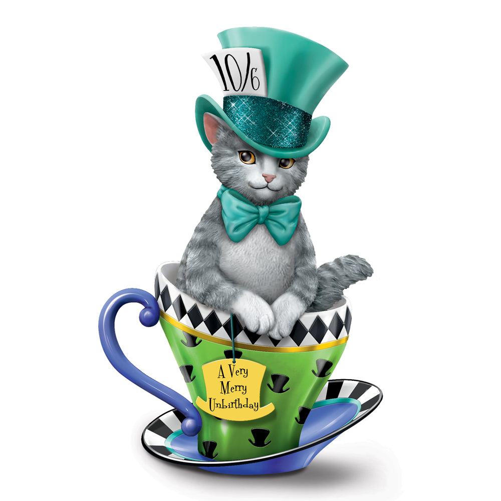 The Hamilton Collection Disney Alice in Wonderland Purr-fectly Mad  Cat-In-A-Teacup Figurine 5.13-inches