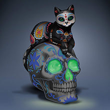Load image into Gallery viewer, The Hamilton Collection Purr-cious Loving Spirit Day of The Dead Sugar Skull Cat Figurine Adorned with Hand-Set Faux Jewels and Glow-in-The-Dark Accents - RCE Global Solutions