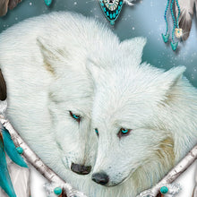 Load image into Gallery viewer, The Bradford Exchange Carol Cavalaris Wall Decor with Romantic Wolf Art on Real Leather with Feathers - RCE Global Solutions