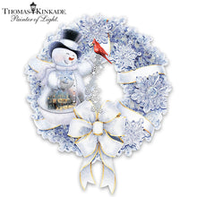 Load image into Gallery viewer, The Bradford Exchange Winter Wonderland Snowman and Cardinal Wreath With Lights And Crystalline Snowflakes Diameter by Thomas Kinkade 15-inches - RCE Global Solutions