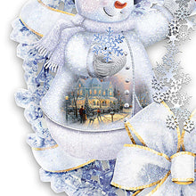 Load image into Gallery viewer, The Bradford Exchange Winter Wonderland Snowman and Cardinal Wreath With Lights And Crystalline Snowflakes Diameter by Thomas Kinkade 15-inches - RCE Global Solutions