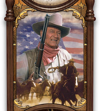 Load image into Gallery viewer, The Bradford Exchange John Wayne True Patriot Stained Glass Collectible Wall Clock Lights Up - RCE Global Solutions
