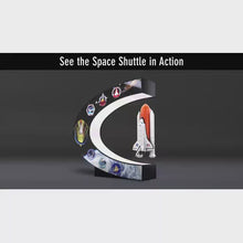 Load and play video in Gallery viewer, The Bradford Exchange NASA Levitating Space Shuttle Illuminated Sculpture with Custom Base Featuring The First Mission Insignias of All 6 Space Shuttles