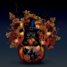Load image into Gallery viewer, The Bradford Exchange Kayomi Harai Scaredy Cat Always in Bloom Lighted Halloween Floral Centerpiece - RCE Global Solutions