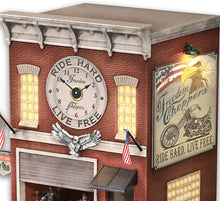 Load image into Gallery viewer, The Bradford Exchange Cuckoo Clock with Lights, Sound, Motion: Freedom Choppers Motorcycle Garage - RCE Global Solutions
