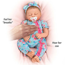 Load image into Gallery viewer, The Ashton - Drake Galleries Bella Interactive Lifelike TrueTouch® Authentic Silicone Baby Girl Doll Breathes and Coos Weighted Fully Poseable with Custom Floral Sleeper & Headband by Artist Linda Murray 19"-inches - RCE Global Solutions