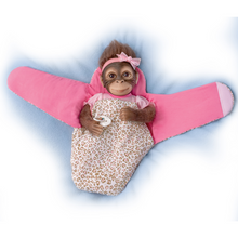 Load image into Gallery viewer, The Ashton - Drake Galleries Snuggle Suri Lifelike Baby Monkey Girl Doll With RealTouch® Vinyl Skin and Weighted Cloth Body Hand Applied Mohair Magnetic Pacifier Leopard Print Bunting 14"-inches - RCE Global Solutions
