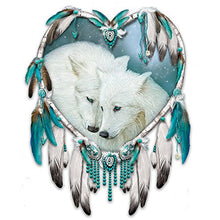 Load image into Gallery viewer, The Bradford Exchange Carol Cavalaris Wall Decor with Romantic Wolf Art on Real Leather with Feathers - RCE Global Solutions