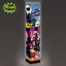 Load image into Gallery viewer, The Bradford Exchange Batman Floor Lamp Features Colorful Graphics of Robin Batgirl Catwoman Joker Penguin Riddler Mr Freeze and Egghead on 4 Sided Fabric Shade with Hands Free Floor Switch 5'-Feet - RCE Global Solutions