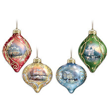 Load image into Gallery viewer, The Bradford Exchange Thomas Kinkade Light Up The Season Illuminated Glass Ornaments: Set of 4 - RCE Global Solutions