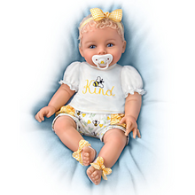 Load image into Gallery viewer, The Ashton - Drake Galleries Bee Kind Baby Girl Doll With Magnetic Pacifier Weighted Cloth Body & Hand Rooted Hair So Truly Real® Lifelike Girl Doll with RealTouch® Vinyl Skin by Ping Lau 17-inches - RCE Global Solutions
