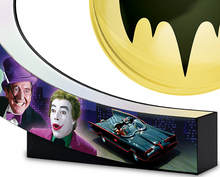 Load image into Gallery viewer, The Bradford Exchange Illuminated Levitating Bat Signal Lights Up with Classic Batman TV Series Imagery of Batman Robin Catwoman Riddler Penguin Joker Batmobile 7"-Inches - RCE Global Solutions