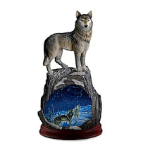 Load image into Gallery viewer, The Bradford Exchange Spirits Of The Night Illuminated Wolf Sculpture "Starlight Serenade" by Cynthie Fisher Projects Stars 5.5"W x 9.5" H - RCE Global Solutions
