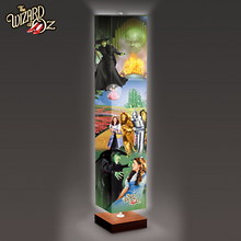 Load image into Gallery viewer, The Bradford Exchange The Wizard of Oz Floor Lamp Decor with Follow the Yellowbrick Road to Emerald City Art on 4 Sided Fabric Shade Wood Tone Base With Foot Pedal Switch 5'-Feet - RCE Global Solutions