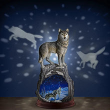 Load image into Gallery viewer, The Bradford Exchange Spirits Of The Night Illuminated Wolf Sculpture "Starlight Serenade" by Cynthie Fisher Projects Stars 5.5"W x 9.5" H - RCE Global Solutions