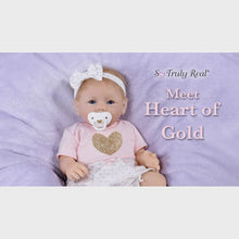 Load and play video in Gallery viewer, The Ashton - Drake Galleries Heart of Gold So Truly Real® Interactive Cooing Baby Girl With Heartbeat Lifelike Realistic Weighted Fully Poseable RealTouch® Vinyl Skin Doll By Linda Murray 16"-Inches