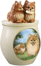 Load image into Gallery viewer, Linda Picken Pomeranian Art Ceramic Cookie Jar With Sculpted Pomeranians On Lid by The Bradford Exchange - RCE Global Solutions