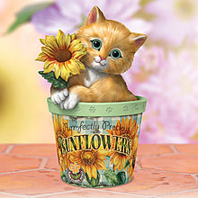 Load image into Gallery viewer, The Hamilton Collection Kayomi Harai Purr-fectly Precious Potted Sunflower And Kitten Figurine - RCE Global Solutions