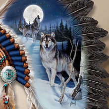 Load image into Gallery viewer, The Bradford Exchange Replica Warrior Headdress with Wolf Art Wall Decor: Moonlit Majesty - RCE Global Solutions