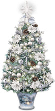 Load image into Gallery viewer, The Bradford Exchange Thomas Kinkade Winter Splendor Floral Tabletop Christmas Tree Decoration Adorned with Ornaments Holly Leaves Mistletoe Pearl White Berry Picks 30 LED Lights 24hr Timer 26-Inches - RCE Global Solutions