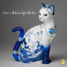 Load image into Gallery viewer, The Hamilton Collection Sparkling Blue Willow Cat Figurine by Bradford Exchange - RCE Global Solutions