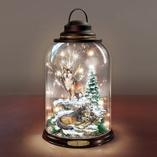 Load image into Gallery viewer, The Bradford Exchange Spirit of Winter Illuminated Glass Lantern with Sculpted Wolf by Al Agnew 9-inches - RCE Global Solutions