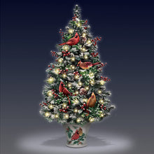 Load image into Gallery viewer, The Bradford Exchange Winter's Beautiful Blessings Illuminated Tabletop Christmas Tree with Joseph Hautman Wildlife Artwork Vase and 4 Handcrafted Cardinal Sculptures Convenient 5hr Timer 24"-Inches - RCE Global Solutions