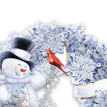 Load image into Gallery viewer, The Bradford Exchange Winter Wonderland Snowman and Cardinal Wreath With Lights And Crystalline Snowflakes Diameter by Thomas Kinkade 15-inches - RCE Global Solutions
