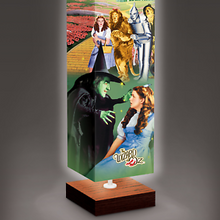 Load image into Gallery viewer, The Bradford Exchange The Wizard of Oz Floor Lamp Decor with Follow the Yellowbrick Road to Emerald City Art on 4 Sided Fabric Shade Wood Tone Base With Foot Pedal Switch 5'-Feet - RCE Global Solutions