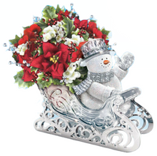 Load image into Gallery viewer, The Bradford Exchange Thomas Kinkade Delivering Holiday Cheer Snowman and Crystal Sled that Lights Up with LED Lights Filled with Always in Bloom™ Poinsettia Floral Arrangement Christmas Decor 9"-inches - RCE Global Solutions