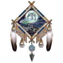 Load image into Gallery viewer, The Bradford Exchange Al Agnew Northern Lights and Wolf Art Glow in The Dark Dreamcatcher with Leather - RCE Global Solutions