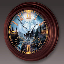 Load image into Gallery viewer, The Bradford Exchange Al Agnew Majestic Presence Wolf-Themed Outdoor Illuminated Atomic Wall Clock - RCE Global Solutions