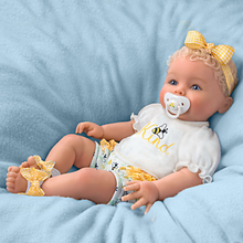 Load image into Gallery viewer, The Ashton - Drake Galleries Bee Kind Baby Girl Doll With Magnetic Pacifier Weighted Cloth Body & Hand Rooted Hair So Truly Real® Lifelike Girl Doll with RealTouch® Vinyl Skin by Ping Lau 17-inches - RCE Global Solutions