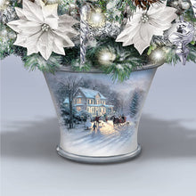 Load image into Gallery viewer, The Bradford Exchange Thomas Kinkade Winter Splendor Floral Tabletop Christmas Tree Decoration Adorned with Ornaments Holly Leaves Mistletoe Pearl White Berry Picks 30 LED Lights 24hr Timer 26-Inches - RCE Global Solutions