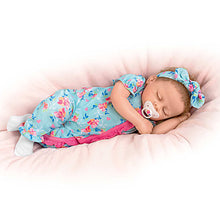 Load image into Gallery viewer, The Ashton - Drake Galleries Bella Interactive Lifelike TrueTouch® Authentic Silicone Baby Girl Doll Breathes and Coos Weighted Fully Poseable with Custom Floral Sleeper & Headband by Artist Linda Murray 19"-inches - RCE Global Solutions