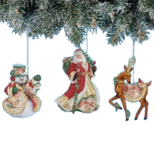 Load image into Gallery viewer, The Bradford Exchange Holiday Delights Christmas Ornaments Santa Snowman Reindeer Decorations Set of 3 by Artist Lena Liu - RCE Global Solutions
