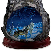 Load image into Gallery viewer, The Bradford Exchange Spirits Of The Night Illuminated Wolf Sculpture "Starlight Serenade" by Cynthie Fisher Projects Stars 5.5"W x 9.5" H - RCE Global Solutions