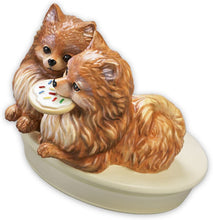 Load image into Gallery viewer, Linda Picken Pomeranian Art Ceramic Cookie Jar With Sculpted Pomeranians On Lid by The Bradford Exchange - RCE Global Solutions