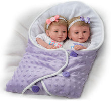 Load image into Gallery viewer, The Ashton - Drake Galleries Lifelike Poseable Twins "Hope and Faith" Baby Dolls Set with Purple Baby Bunting by Mayra Garza 14-inches - RCE Global Solutions
