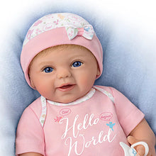 Load image into Gallery viewer, The Ashton - Drake Galleries Hello World So Truly Real® Newborn Lifelike Baby Girl Doll Weighted Fully Poseable with Soft RealTouch® Vinyl Skin by renowned Master Doll Artist Violet Parker 17-inches - RCE Global Solutions