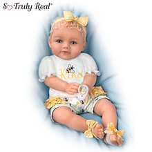 Load image into Gallery viewer, The Ashton - Drake Galleries Bee Kind Baby Girl Doll With Magnetic Pacifier Weighted Cloth Body & Hand Rooted Hair So Truly Real® Lifelike Girl Doll with RealTouch® Vinyl Skin by Ping Lau 17-inches - RCE Global Solutions