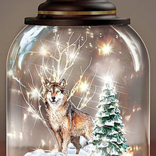 Load image into Gallery viewer, The Bradford Exchange Spirit of Winter Illuminated Glass Lantern with Sculpted Wolf by Al Agnew 9-inches - RCE Global Solutions