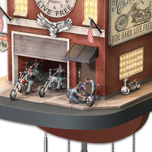 Load image into Gallery viewer, The Bradford Exchange Cuckoo Clock with Lights, Sound, Motion: Freedom Choppers Motorcycle Garage - RCE Global Solutions