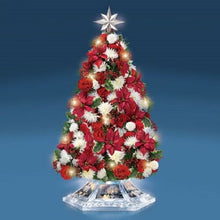 Load image into Gallery viewer, The Bradford Exchange Thomas Kinkade Home For The Holidays LED Lit Floral Christmas Tree Kinkade Art Crystal Vase Tabletop Decorations with Always in Bloom™ Handcrafted Poinsettias Carnations Mums 14" - RCE Global Solutions