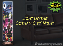 Load image into Gallery viewer, The Bradford Exchange Batman Floor Lamp Features Colorful Graphics of Robin Batgirl Catwoman Joker Penguin Riddler Mr Freeze and Egghead on 4 Sided Fabric Shade with Hands Free Floor Switch 5'-Feet - RCE Global Solutions