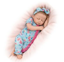 Load image into Gallery viewer, The Ashton - Drake Galleries Bella Interactive Lifelike TrueTouch® Authentic Silicone Baby Girl Doll Breathes and Coos Weighted Fully Poseable with Custom Floral Sleeper & Headband by Artist Linda Murray 19"-inches - RCE Global Solutions